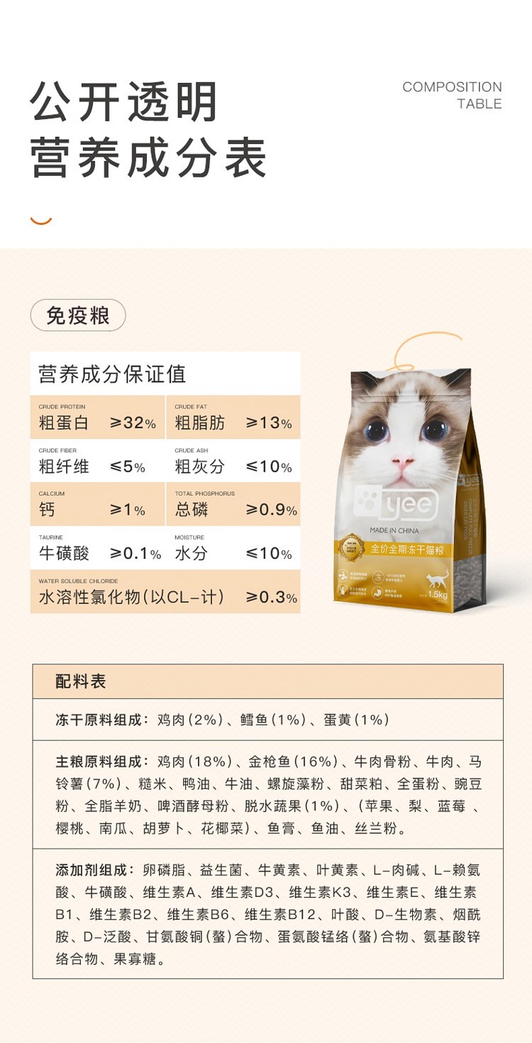 yee猫粮成猫幼猫通用全期主粮营养增肥发腮全价冻干肉松双拼15kg yee 第19张