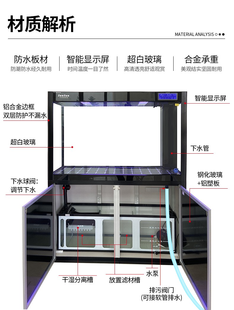 （免费入户安装破损包赔）全新升级森森超白鱼缸大型鱼缸水族箱中型生态鱼缸底滤金鱼缸 鱼缸/水族箱 第42张