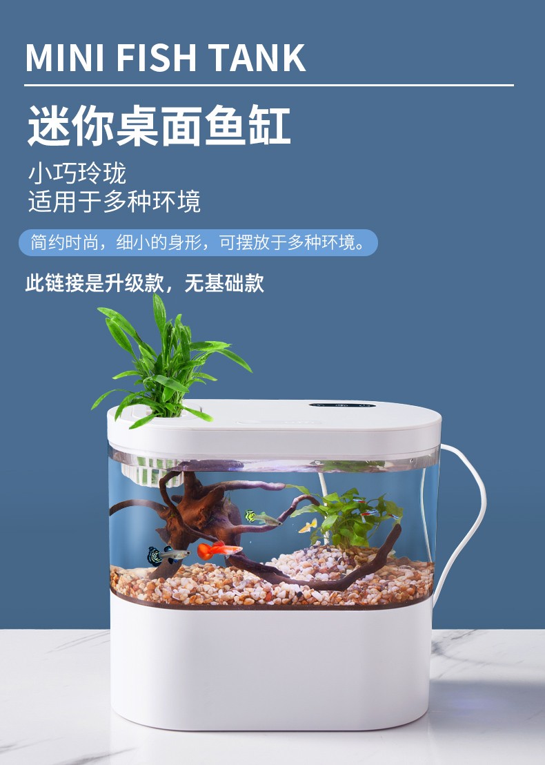 智汇鱼缸水族箱自循环客厅小型桌面创意造景懒人智能水族箱带灯免换水过滤生态家用玻璃养金鱼缸水草缸爵士白桌面水族箱（鱼缸+底滤+灯盖+循环泵+造景） 鱼缸/水族箱 第13张