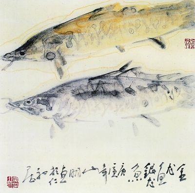 名家画金龙鱼的作品欣赏：名家画《金龙鱼》作品欣赏 龙鱼百科 第2张