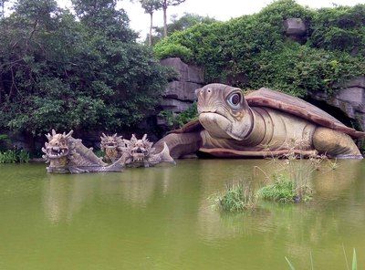 湖光岩神龟和龙鱼的照片：湖光岩神龟与龙鱼的照片