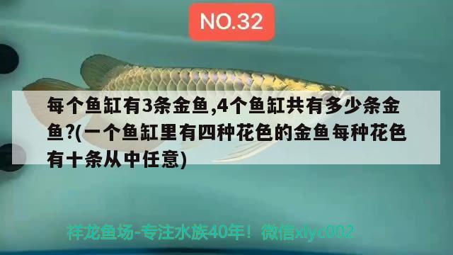 每个鱼缸有3条金鱼,4个鱼缸共有多少条金鱼?(一个鱼缸里有四种花色的金鱼每种花色有十条从中任意)